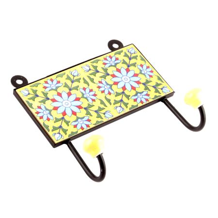 Yellow And Turquoise Sunflower Ceramic Tiles Hooks